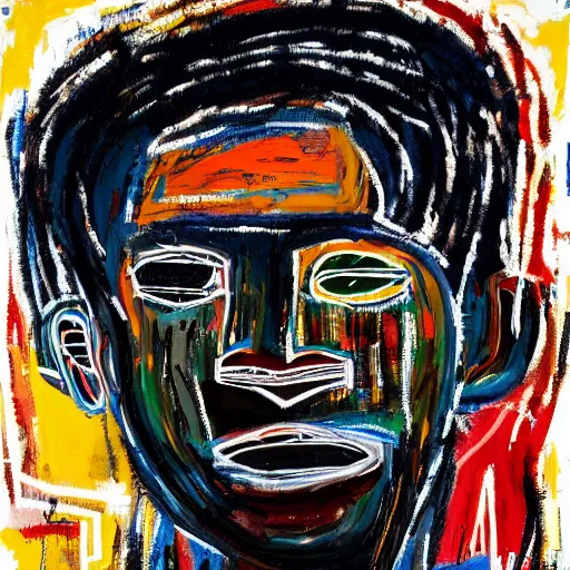 Image similar to A extremely highly detailed majestic hi-res beautiful immaculate head and shoulders painting of a strong black african man by Jean-Michel Basquiat, 8k, high textures, hyper sharp, insanely detailed and intricate, super detailed, 4k HDR high quality