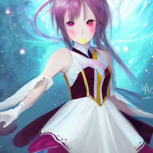 Prompt: Mahou Shoujou Madoka Magica concept art, anime portrait of a beautiful magical girl, digital painting, elegant dress, intricate, bow, super detailed face and eyes, WLOP, Tran Ross, illustration, artgerm, trending on artstation, trending on pixiv, hyperdetailed, Unreal Engine 4k, 8k, ultra HD