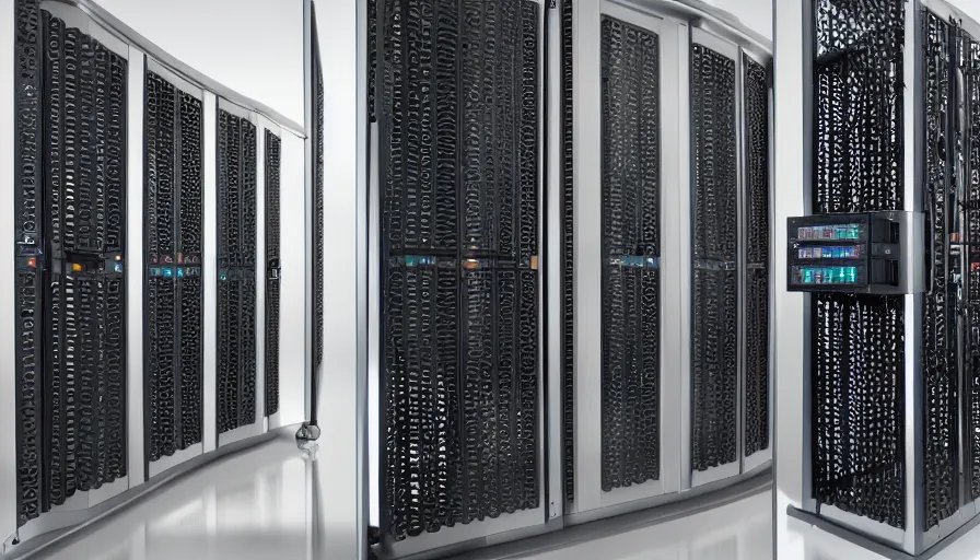 Image similar to server racks, network storage, photorealistic, 8k, uhd, sharp focus, accurate photo