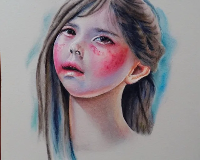 Image similar to a girl with the ice cream watercolor colored pencil painting trending on artstation