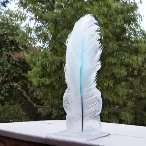 Prompt: bird cage holding a ice sculpture of a feather