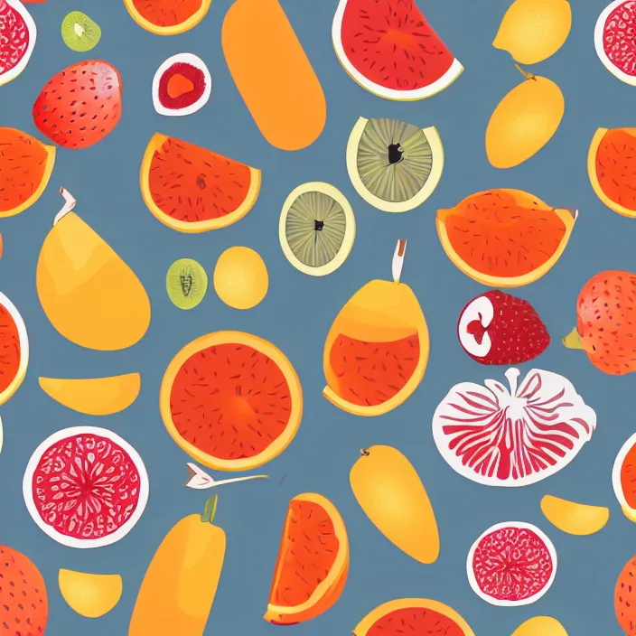 Prompt: vector pattern with fruits, vector illustration, simple colors, minimalism, artstation, DeviantArt