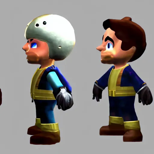 Image similar to fallout 4 character but rendered in n 6 4 graphics.