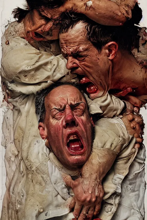 Image similar to portrait of a man enraged, part by Jenny Saville, part by Norman Rockwell