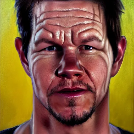 Image similar to portrait of mark wahlberg in makeup as kevin garnett, oil on canvas by william sidney mont, trending on art station