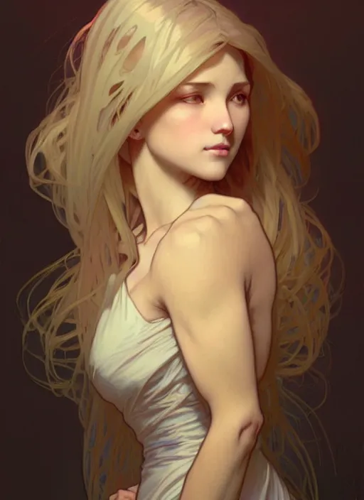 Prompt: digital character concept art by artgerm and greg rutkowski and alphonse mucha. clear portrait of a shy modern wife blessed by god to grow immaculately fertile and perfect!! blonde, in clothes! holy body! light effect. hyper detailed, glowing lights!! intricate, elegant, digital painting, artstation, smooth, sharp focus