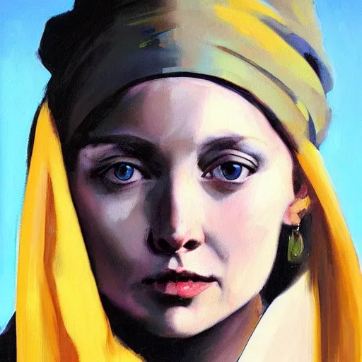 Image similar to greg manchess portrait painting of the girl with the pearl earring with the face of elon musk, medium shot, asymmetrical, profile picture, organic painting, sunny day, matte painting, bold shapes, hard edges, street art, trending on artstation, by huang guangjian and gil elvgren and gerald brom