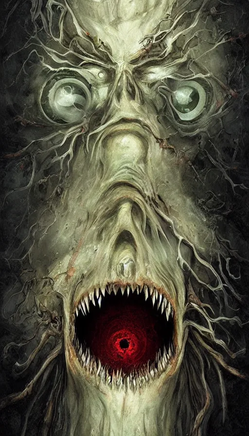 Image similar to a storm vortex made of many demonic eyes and teeth, by sam spratt
