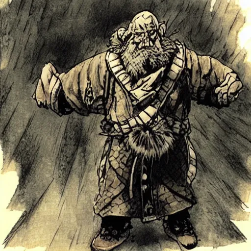 Prompt: “dnd dwarf, carrying big sack, by takehiko inoue, manga”