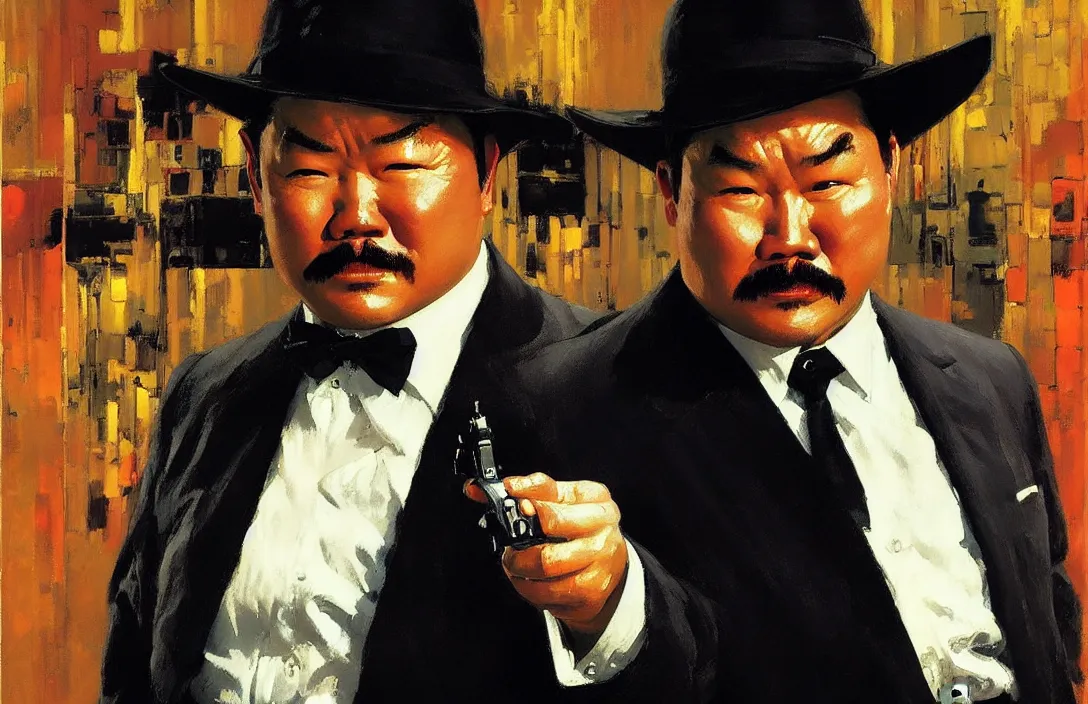 Image similar to portrait of oddjob harold sakata from james bond!!!!!!!!!!!!!!!!!!!!!!!!!!!, detailed face, detailed painting, epic lighting, by ilya repin, phil hale and kent williams