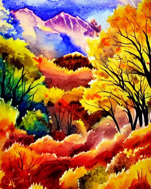 Image similar to autumn mountain watercolor by arti chauhan light color