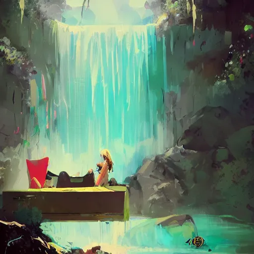 couch under a waterfall with bees ismail inceoglu, jen Stable