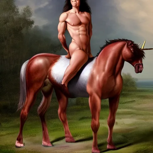 Prompt: a centaur with the upper body from Wladimir Putin and the lower body of a unicorn