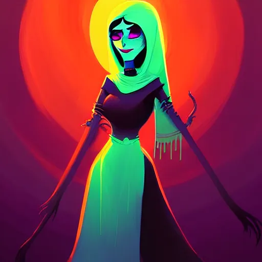 Image similar to curled perspective digital art of a dark hair woman wearing a kufiyya by anton fadeev from nightmare before christmas