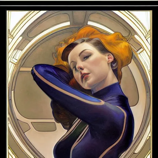 Image similar to a streamline moderne painting in the style of donato giancola, and in the style of charlie bowater, and in the style of alphonse mucha. symmetry, smooth, sharp focus, semi - realism, intricate detail.