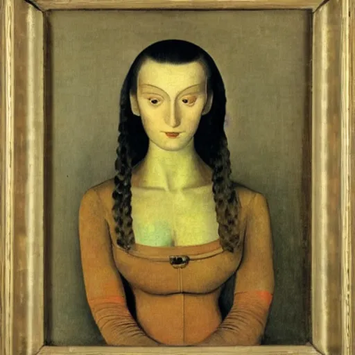 Prompt: a portrait of a female android by balthus