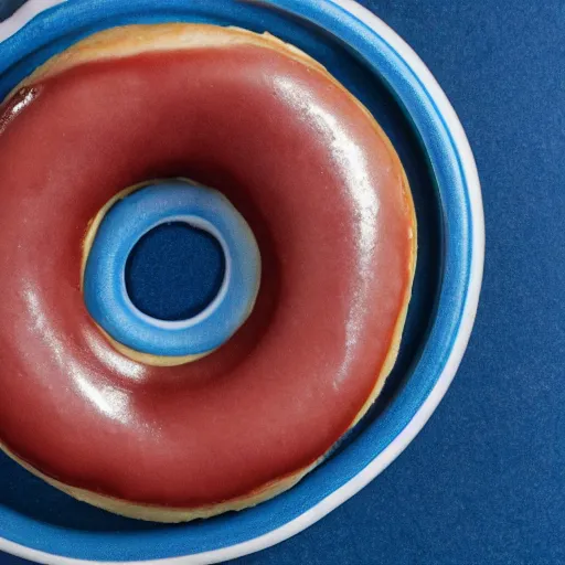 Image similar to Perfectly circular donut!!!!! in the style of a blueberry!!!!!!, blueberry donut!!!!, trending on artstation, 4k, 8k, professional photography, overhead shot, 35mm lens