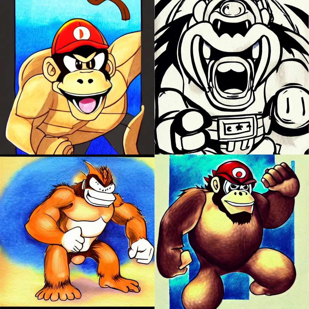 full body portrait of donkey kong, artwork by shigeru