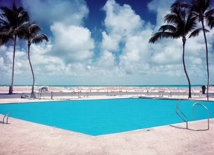 Image similar to pool at the beach. miami. no people. nostalgic. 6 0 s styled art