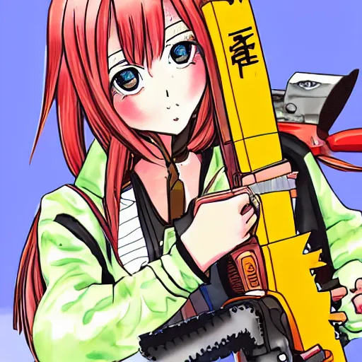 Image similar to manga girl holding a chainsaw