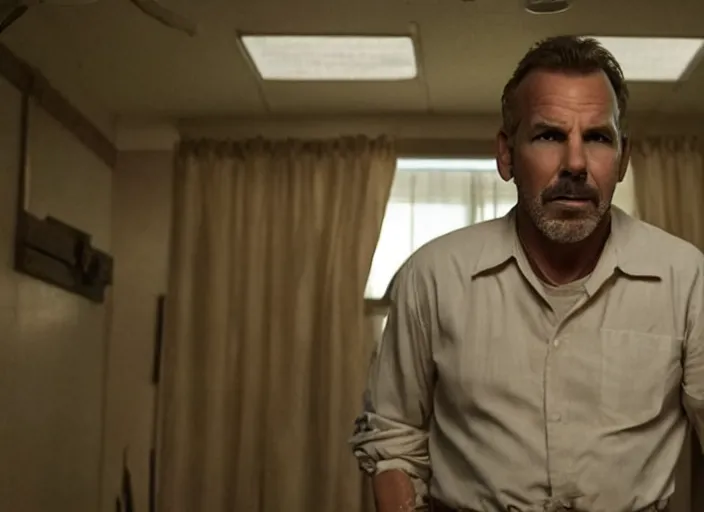 Image similar to film still of!!!!! kevin costner!!!!! as jim hopper in stranger things, 4 k