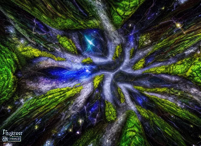 Image similar to photo of a crack in the fabrics of space and time, in the forest. Fantasy magic style. Highly detailed 8k. Intricate. Nikon d850 55mm. Award winning photography.