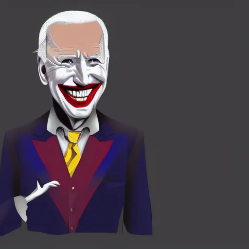 Image similar to Joe Biden as the Joker, digital painting, heavily detailed