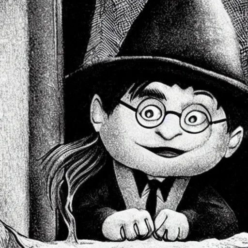 Prompt: a film still of harry potter, artwork by maurice sendak