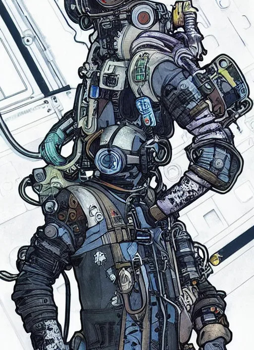 Prompt: cyberpunk deep sea diver. portrait by ashley wood and alphonse mucha and laurie greasley and josan gonzalez and james gurney. splinter cell, apex legends, rb 6 s, hl 2, d & d, cyberpunk 2 0 7 7. realistic face. character clothing. vivid color. dystopian setting.