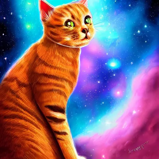 Image similar to cat looking at beautiful colorful galaxy, high detail, digital art, beautiful , concept art,fantasy art, 4k