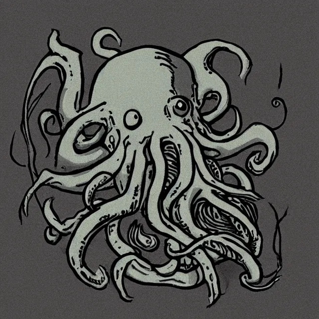 Prompt: a cute cthulhu icon drawn in the style of rockwell kent
