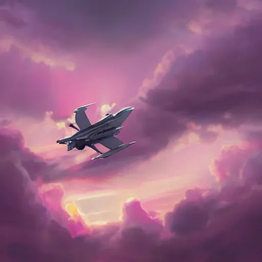 Image similar to a motorboat soaring through pink clouds in the sky, made by Stanley Artgerm Lau, WLOP, Rossdraws, ArtStation, CGSociety, concept art, cgsociety, octane render, trending on artstation, artstationHD, artstationHQ, unreal engine, 4k, 8k,