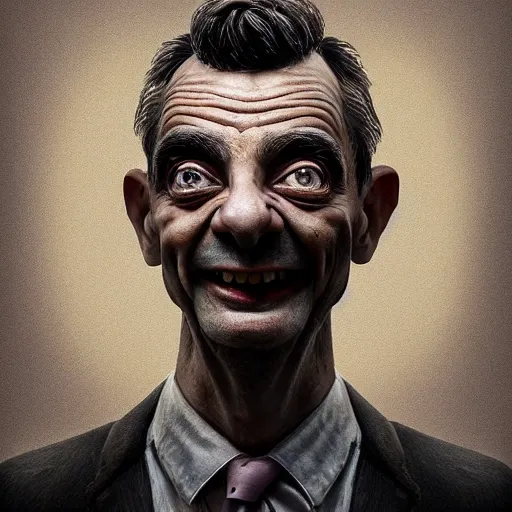 Image similar to Very very very very highly detailed epic central composition photo of Mr Bean face, intricate, happy stoner vibes, extremely detailed, digital painting, smooth, sharp focus, illustration, intimidating lighting, incredible art by Brooke Shaden, artstation, concept art, Octane render in Maya and Houdini