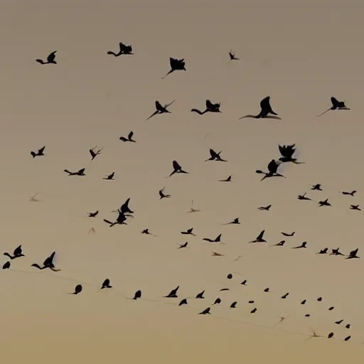 Image similar to Migratory path of birds in the sky, ilustration art by Goro Fujita