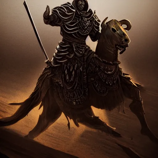 Image similar to the king in the desert dead on the ground, blood on sand, fighting in a dark scene, detailed scene, killed in war, Armour and fallen Crown, highly detailed, blood and dust in the air, action scene, cinematic lighting, dramatic lighting, trending on artstation, elegant, intricate, character design, motion and action and tragedy, fantasy, D&D, highly detailed, digital painting, concept art