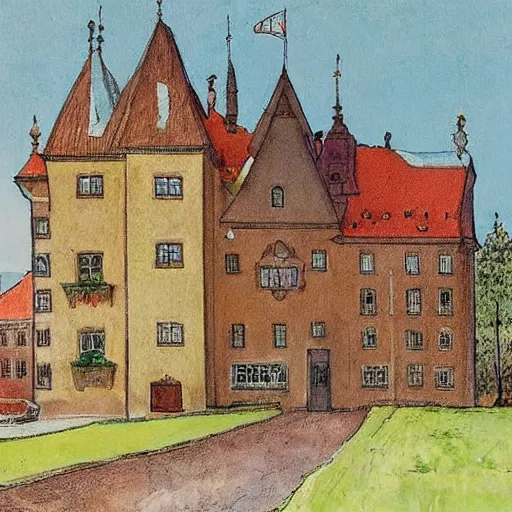 Prompt: Gripsholms castle in the style of carl larsson