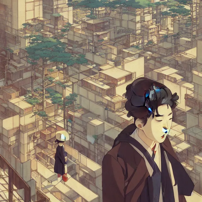 Image similar to japanese modern city, spring, in the style of studio ghibli, j. c. leyendecker, greg rutkowski, artem