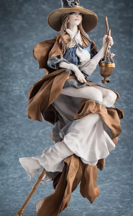 Image similar to Porcelain witch girl figure, 8k, studio photography, highly detailed