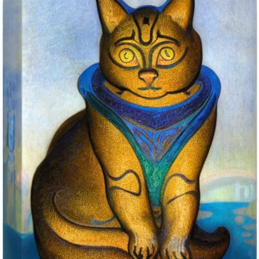 Image similar to cloisonne cat figurine, by annie swynnerton and diego rivera and nicholas roerich and jean delville, symbolist, dramatic lighting, god rays, art brut, rich colors, smooth, sharp focus, extremely detailed, adolf wolfli and ( donato giancola and bilibin )