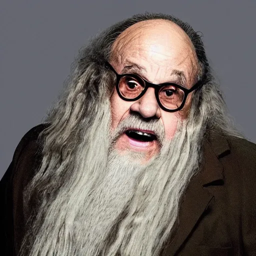 Image similar to danny devito starring as gandalf the white in the 2 0 2 4 lord of the rings movie, full body, hyper realistic, high quality, wide angle, always sunny in philadelphia