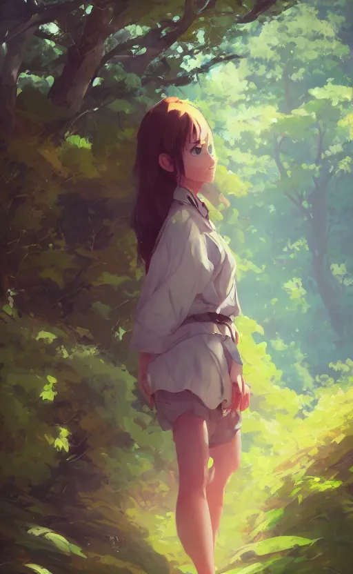 Image similar to a portrait of a female character on an arid forest, blue sky, clouds, vivid colors, soft lighting, atmospheric, cinematic, moody, in the style of ilya kuvshinov and range murata, krenz cushart, rule of thirds, oil on canvas, 8 k