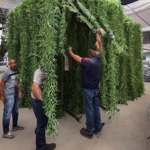 Image similar to iron man constructing a sukkah, booth, shelter