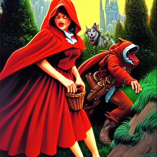 Little Red Riding Hood Meets The Big Bad Wolf Red Graphics Drinking - Ruby  Lane