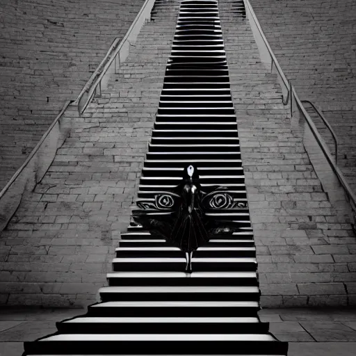 Image similar to a woman made of stairs, salvador dali, surreal, uncanny, high contrast, unreal engine