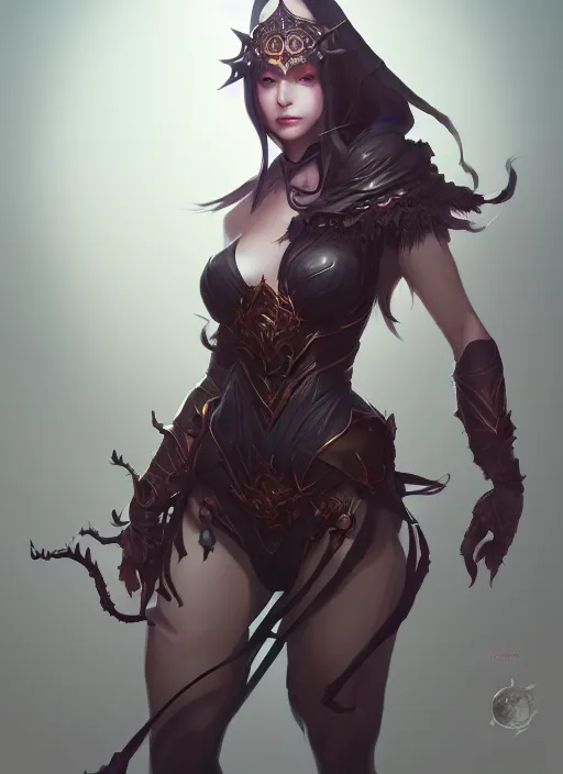 Image similar to dark fantasy sorceress,, wide angle view, fullbody view, highly detailed, qichao wang, artgerm, cushart krenz, zeronis, trending on artstation, soft light, sharp edges, illustration, character design, concept art