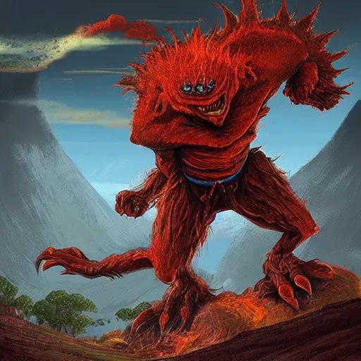 Image similar to “ a highly detailed red volcanic goblin, like magic the gathering, goblin chainwalker, with a volcano in the background, digital art, by christopher rush ” w 7 6 8