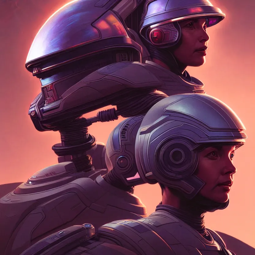 Image similar to portrait of a starship captain with a helmet as an apex legends character digital illustration portrait design by, wayne barlowe detailed, gorgeous lighting, wide angle action dynamic portrait