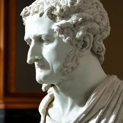 Prompt: julius cesar's bust but stone is skin