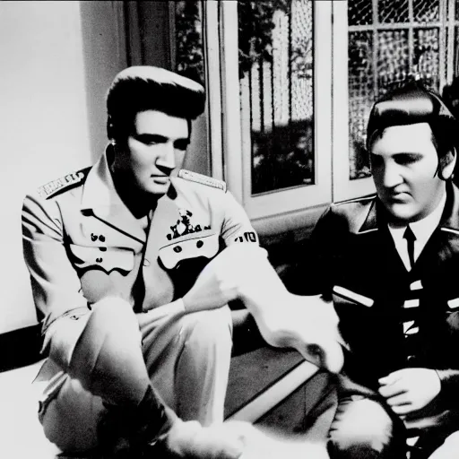 Image similar to elvis presley living in argentina with hitler as his roommate, ultra detailed, 8 k