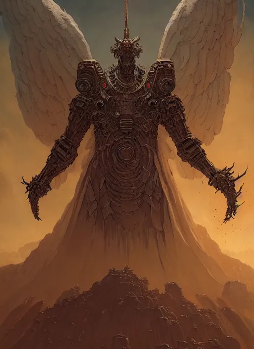 Image similar to masterpiece concept art, rebulon the ancient arch angel - demon, by greg rutkowski and geof darrow, 8 k, intricate detail, cinematic lighting, epic pose